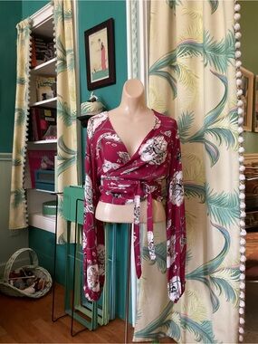 Loco Lindo Rayon Western Buckaroo 30s 40s flamenco Wrap Top Wine Color S/M
